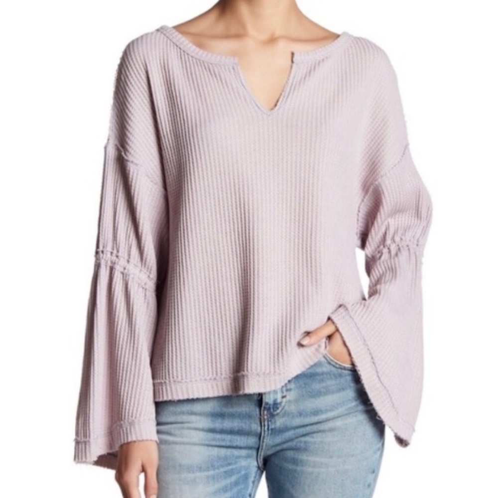 Free People We The Free Thermal Waffle Knit Dahlia Top Size Small Sweater